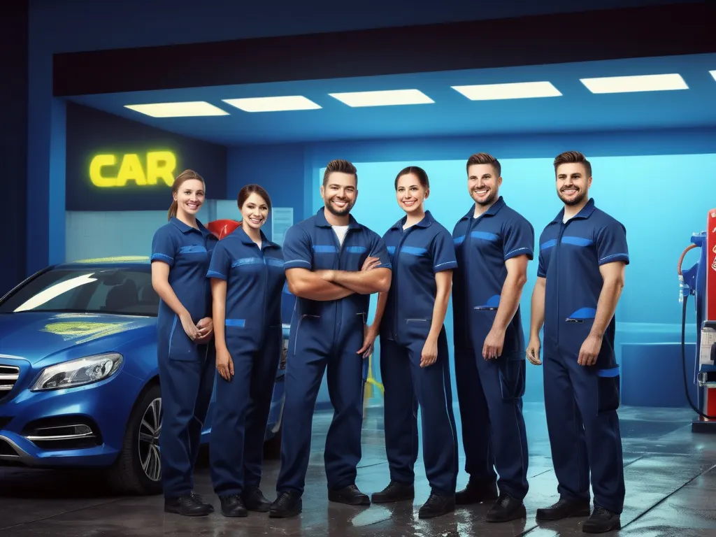 Professional car wash team