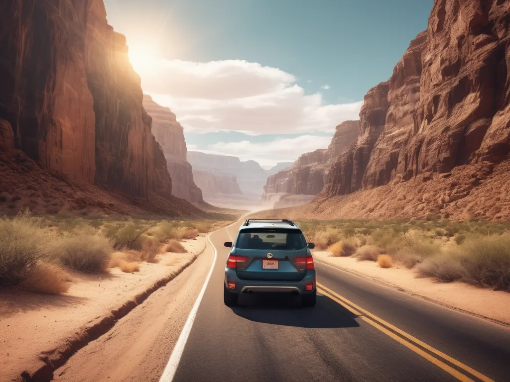 Road trip through desert canyon