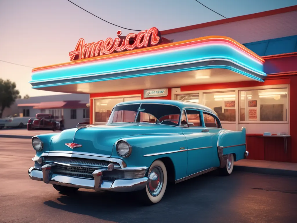 Classic car at American diner