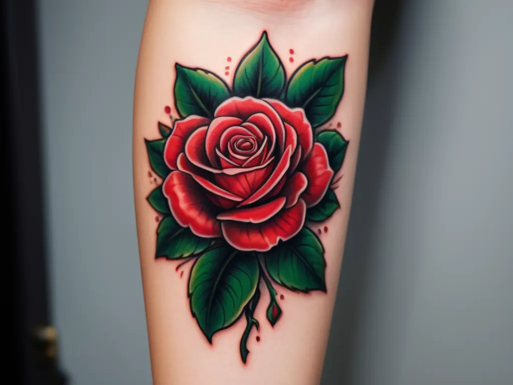 Neo-traditional rose tattoo