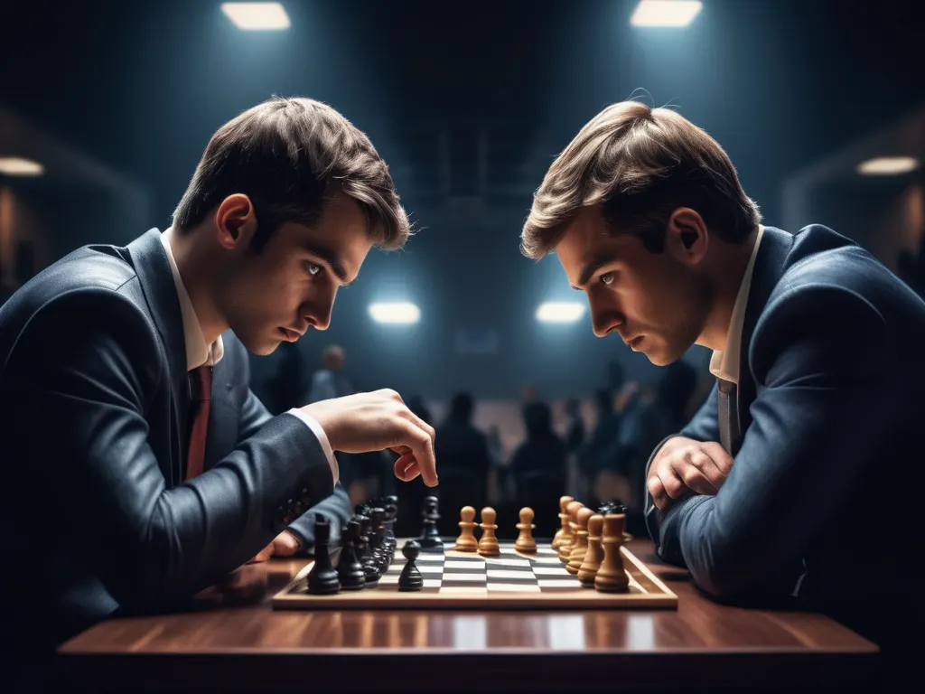 Two players focused on chess game at tournament