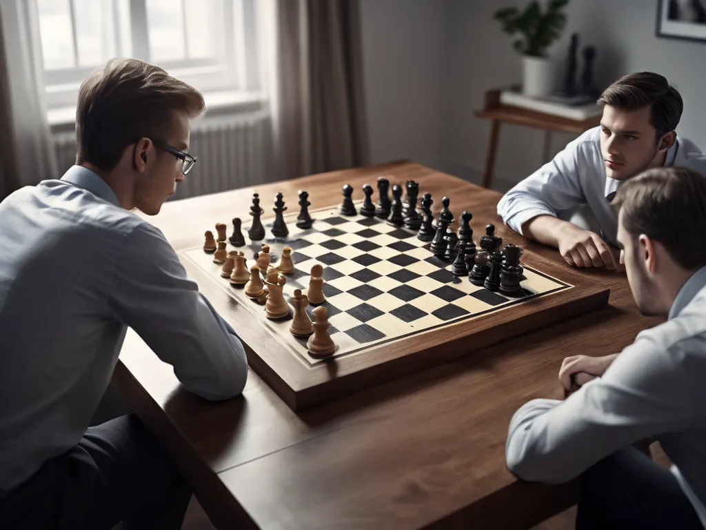 Group of players analyzing chess position together