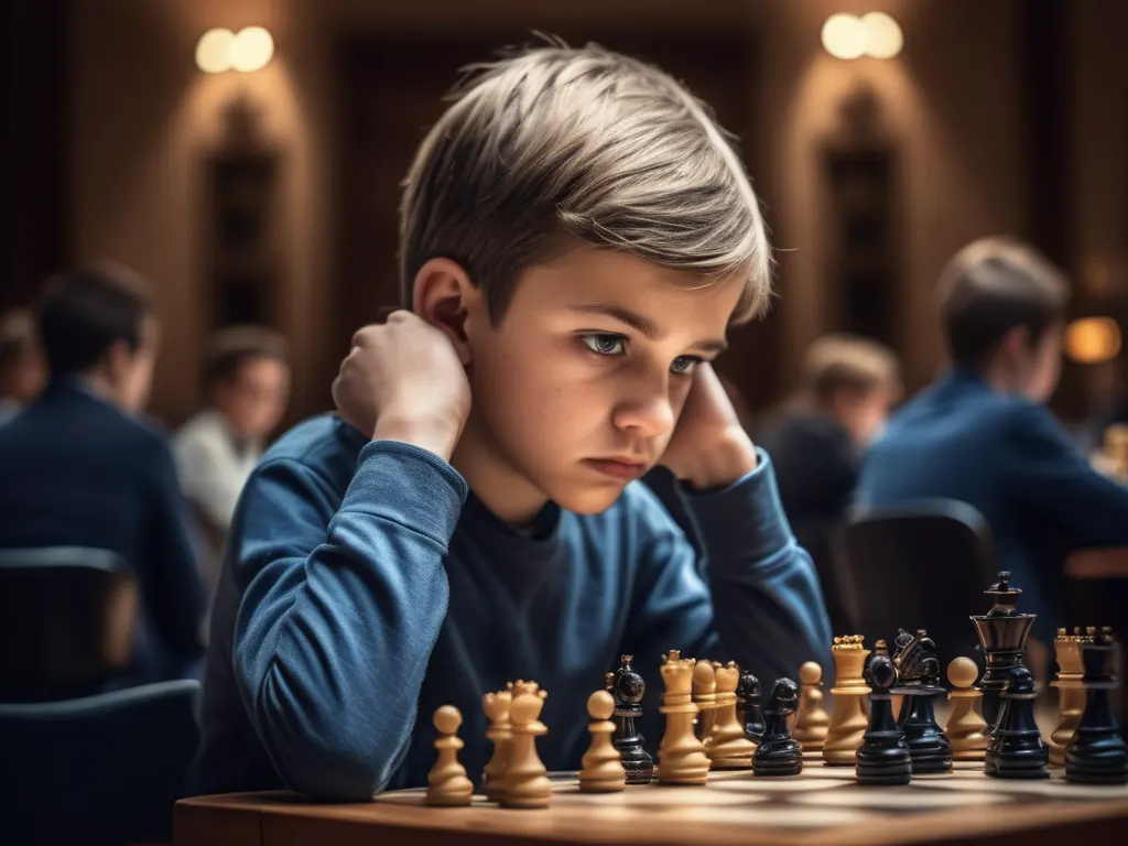 Young chess player concentrating during competition