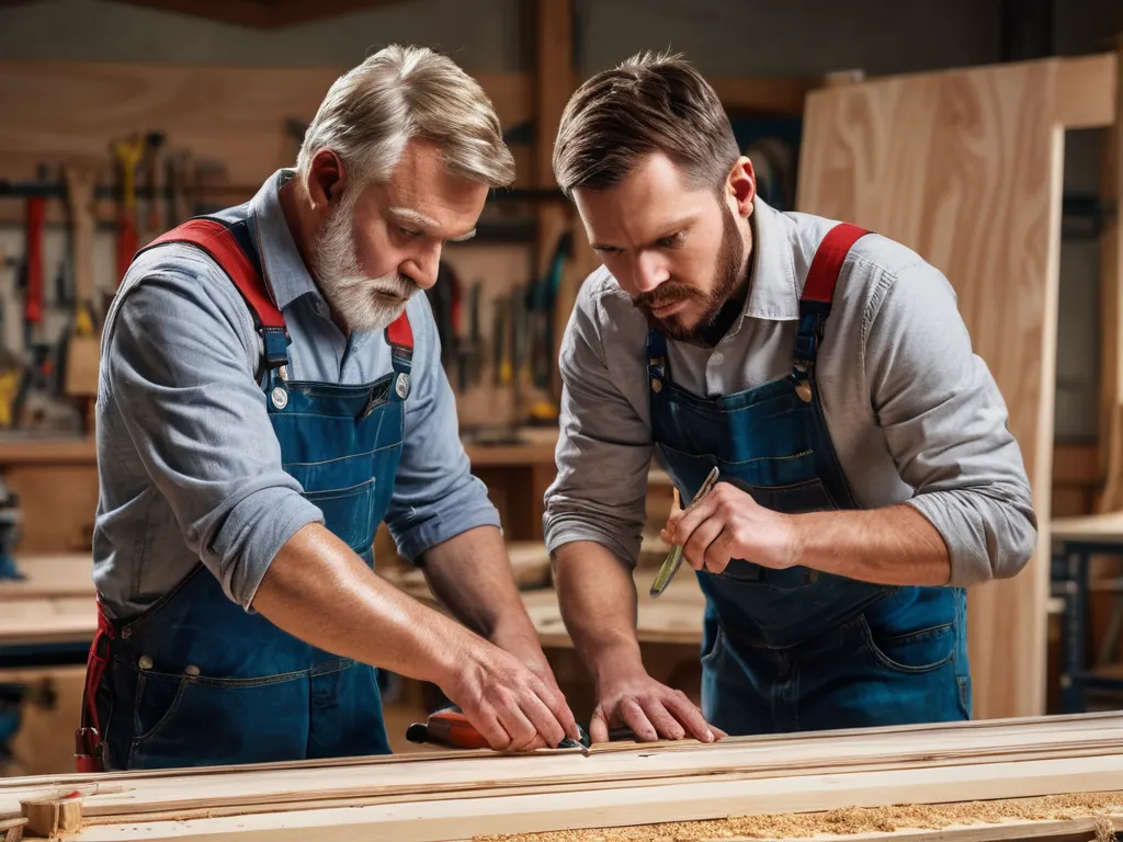 Two carpenters collaborating on a project