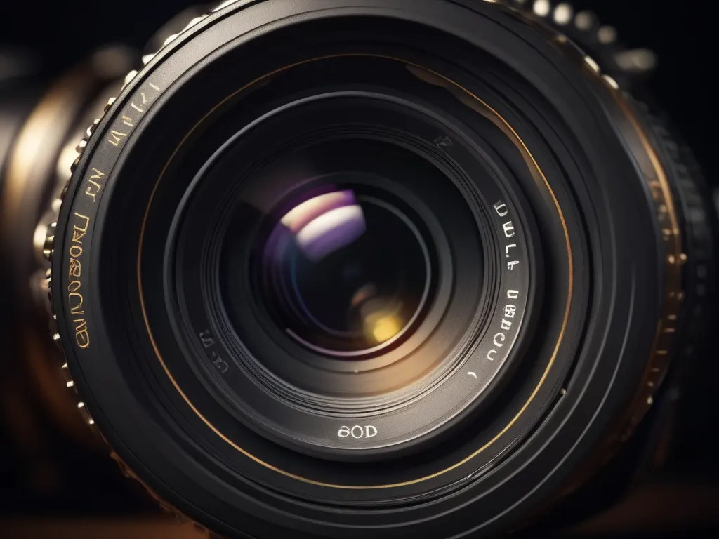 Professional camera lens in dramatic lighting