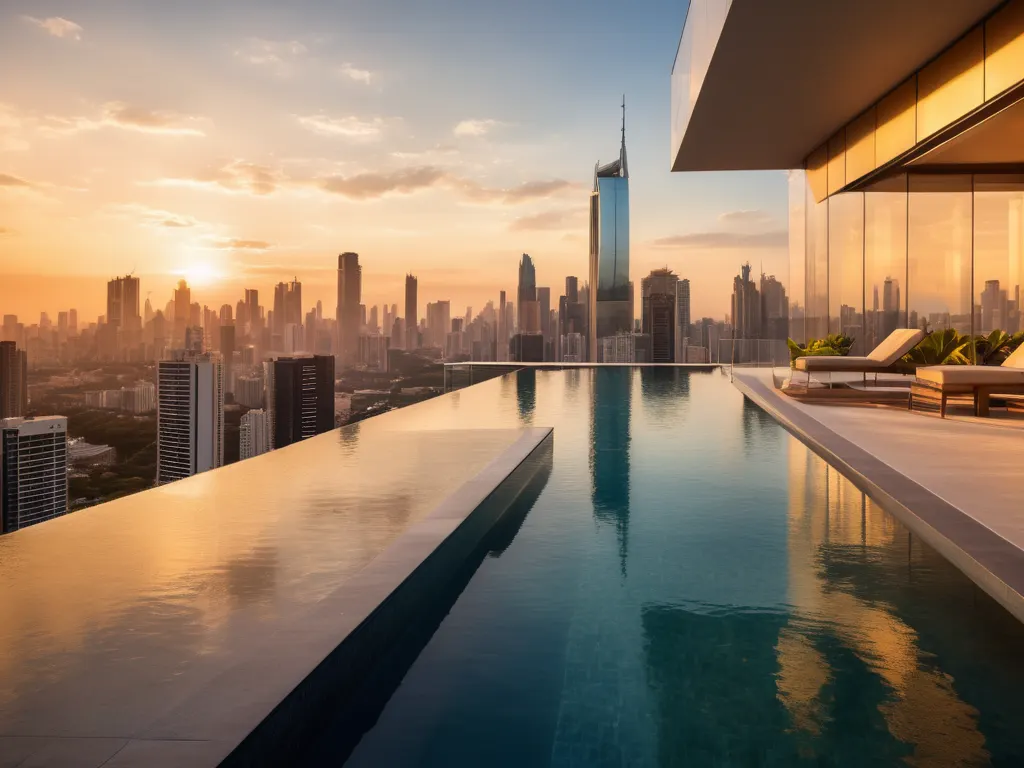 Luxury villa with pool at sunset