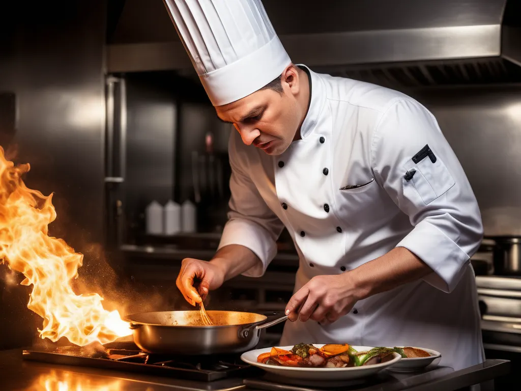 Chef cooking in professional kitchen