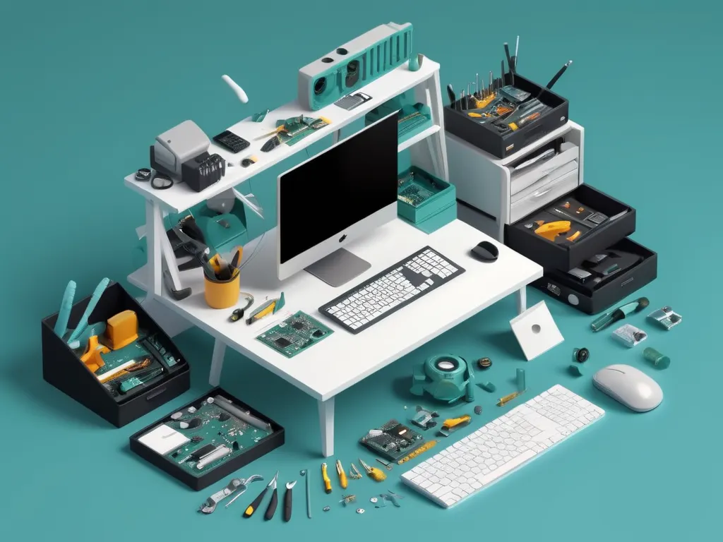 Isometric repair workspace illustration