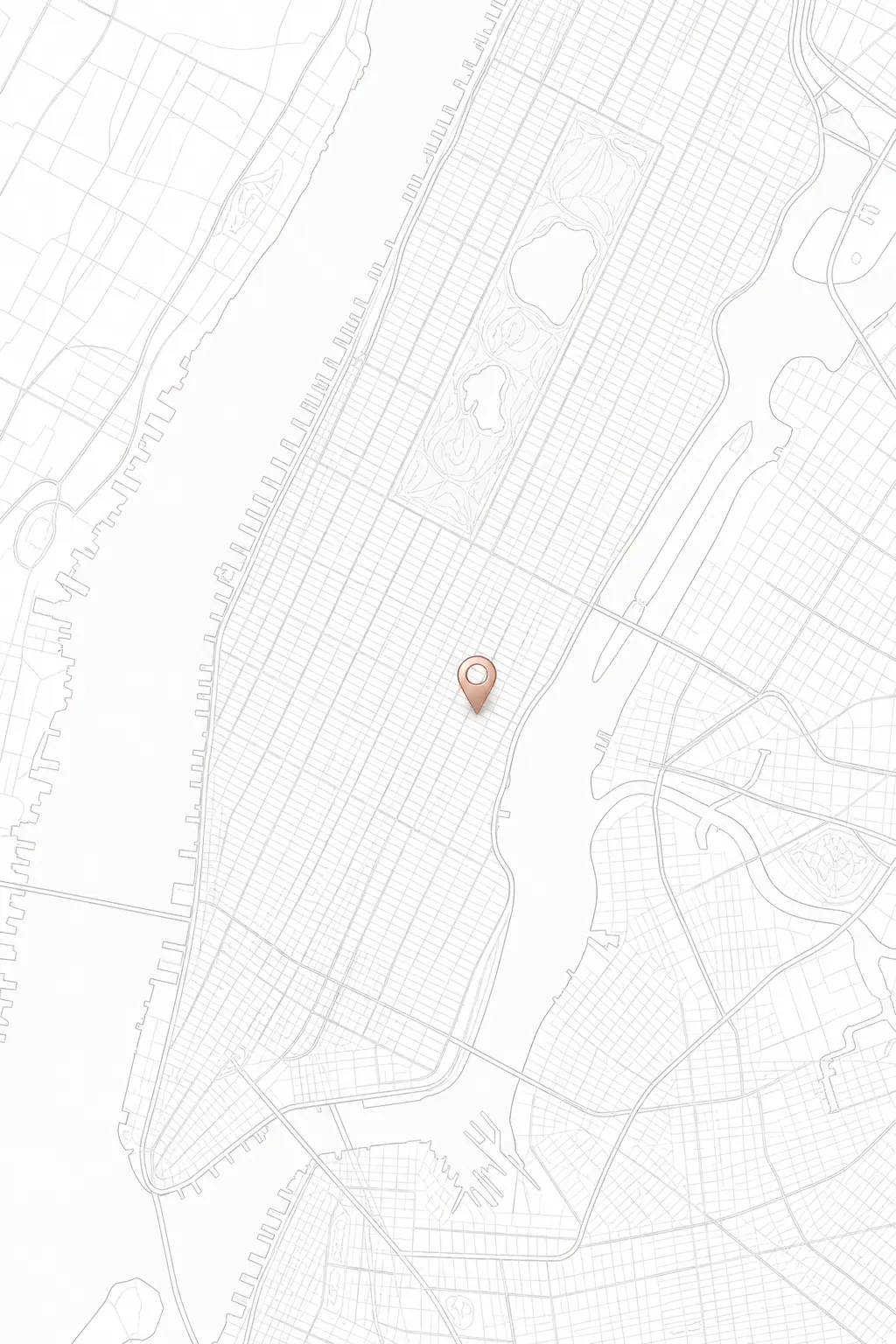 Beautiful minimal map vector illustration of Manhattan streets with rose gold pin point